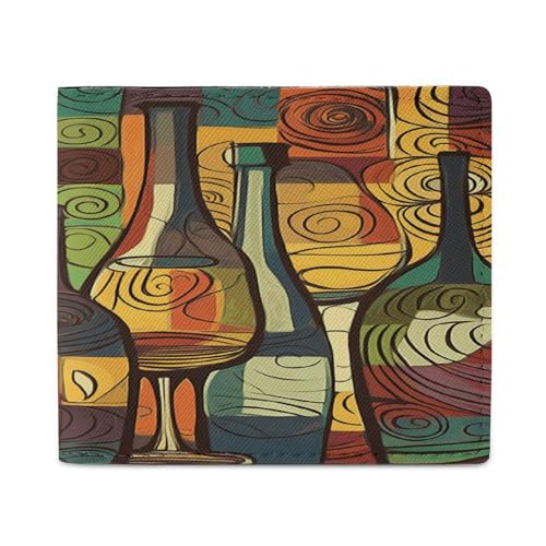 YJWANDL PU Leder Geldbörse Weinflasche Kunstdruck Geldbörse mit mehreren Steckplätzen Bifold Wallet Reise Brieftasche Moderne Brieftasche Elegante Brieftasche Stil One Size Minimalistisch, Stil:, von YJWANDL