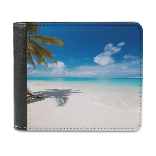 YJWANDL PU Leder Geldbörse Weiß Strand Tropisches Meer Druck Geldbörse mit mehreren Steckplätzen Bifold Wallet Reise Brieftasche Moderne Brieftasche Elegante Brieftasche Stil One Size Minimalistisch, von YJWANDL