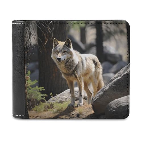 YJWANDL PU Leder Geldbörse Wildlife Wolf Print Geldbörse mit mehreren Steckplätzen Bifold Wallet Travel Wallet Modern Wallet Elegant Wallet Stil One Size Minimalistisch, Stil:, Einheitsgröße, von YJWANDL