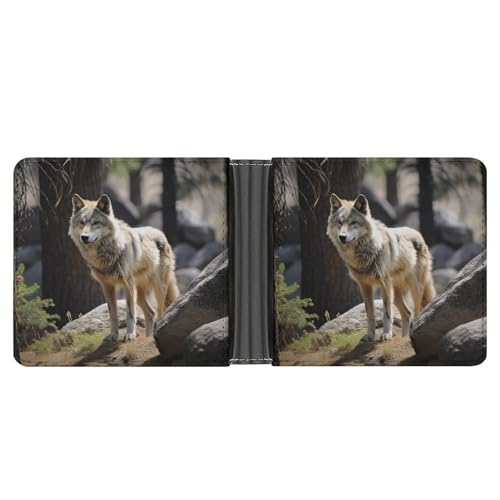 YJWANDL PU Leder Geldbörse Wildlife Wolf Print Geldbörse mit mehreren Steckplätzen Bifold Wallet Travel Wallet Modern Wallet Elegant Wallet Stil One Size Minimalistisch, Stil:, Einheitsgröße, von YJWANDL