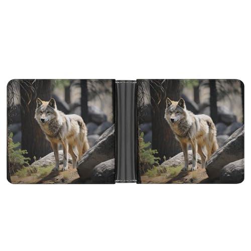 YJWANDL PU Leder Geldbörse Wildlife Wolf Print Geldbörse mit mehreren Steckplätzen Bifold Wallet Travel Wallet Modern Wallet Elegant Wallet Stil One Size Minimalistisch, Stil:, Einheitsgröße, von YJWANDL