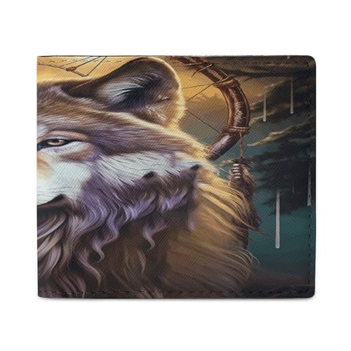 YJWANDL PU Leder Geldbörse Wölfe und Traumfänger Druck Geldbörse mit mehreren Steckplätzen Bifold Wallet Travel Wallet Modern Wallet Elegant Wallet Stil One Size Minimalistisch, Stil:, Einheitsgröße, von YJWANDL