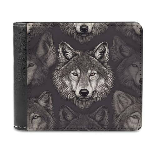 YJWANDL PU Leder Geldbörse Wolfskopf Muster Druck Geldbörse mit mehreren Steckplätzen Bifold Wallet Travel Wallet Modern Wallet Elegant Wallet Stil One Size Minimalistisch, Stil:, Einheitsgröße, von YJWANDL