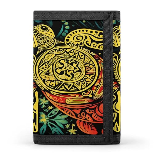 YJWANDL Trifold Wallet, Tribal Design mit Schildkrötendruck Print Geldbörse mit mehreren Steckplätzen Casual Wallet Travel Wallet Modern Wallet Elegant Wallet Stil One Size Minimalistisch, Stil:, von YJWANDL