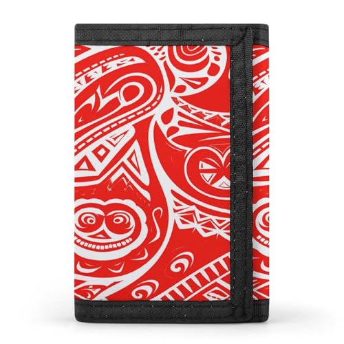 YJWANDL Trifold Wallet, Weiß und Rot Tribal Muster Druck Geldbörse mit mehreren Steckplätzen Casual Wallet Travel Wallet Modern Wallet Elegant Wallet Stil One Size Minimalistisch, Stil:, von YJWANDL