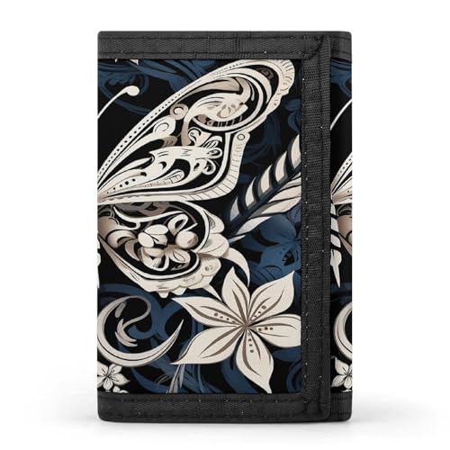 YJWANDL Trifold Wallet, White Butterflies And Tribal Print Wallet with Multiple Slots Casual Wallet Travel Wallet Modern Wallet Elegant Wallet, Style, One Size, Minimalist, Stil:, Einheitsgröße, von YJWANDL