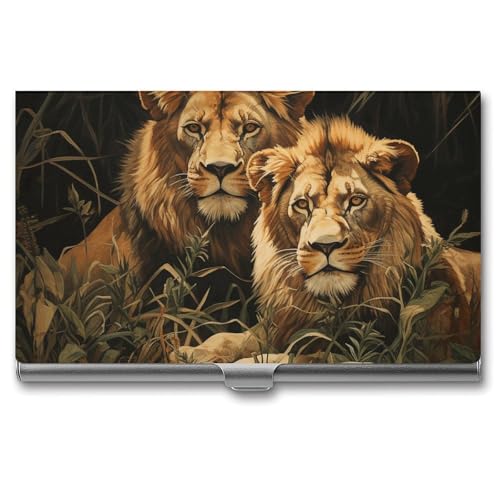 YJWANDL Visitenkartenetui, zwei Löwen Druck Aluminium Kartenetui Tasche Kartenetui Professionelles Kartenetui Premium Kartenetui, Stil: von YJWANDL