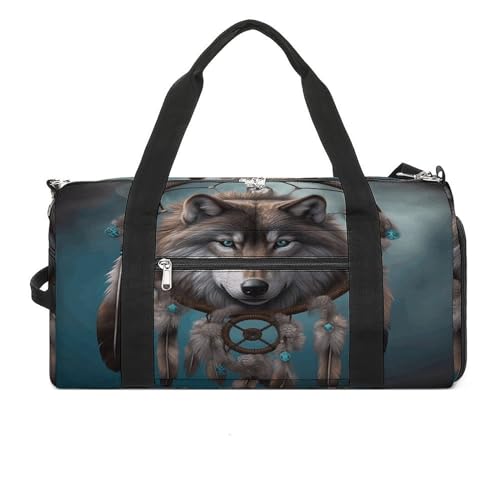 Fitness-Tasche, 3D-Wolf-Traumfänger-Druck, Sporttasche, Reise-Fitnesstasche, Essentials-Turnbeutel, Turnbeutel mit Schuhfach, Stil, Einheitsgröße, modern, Stil:, Einheitsgröße, Modern von YJWANDO