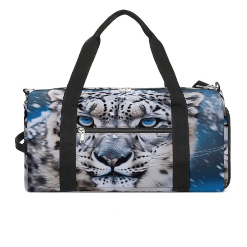 Fitness-Tasche, blauäugiger Schneeleopard-Druck, Sporttasche, Reise-Fitnesstasche, Essentials-Turnbeutel mit Schuhfach, Stil, Einheitsgröße, modern, Stil:, Einheitsgröße, Modern von YJWANDO