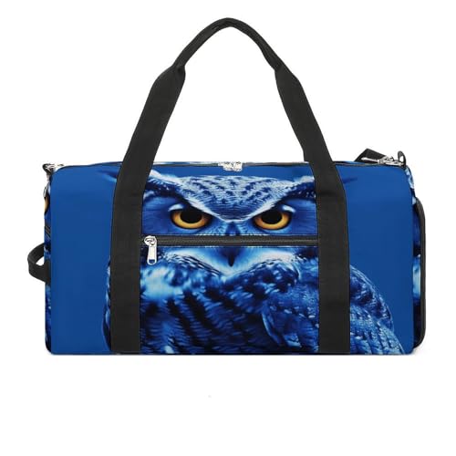 Fitness-Tasche, blauer Eulen-Druck, Sporttasche, Reise-Fitness-Tasche, Essentials-Turnbeutel mit Schuhfach, Stil, Einheitsgröße, modern, Stil:, Einheitsgröße, Modern von YJWANDO