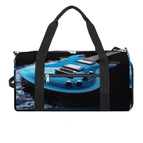 Fitness-Tasche, blauer Gitarren-Druck, Sporttasche, Reise-Fitness-Tasche, Essentials-Turnbeutel mit Schuhfach, Stil, Einheitsgröße, modern, Stil:, Einheitsgröße, Modern von YJWANDO