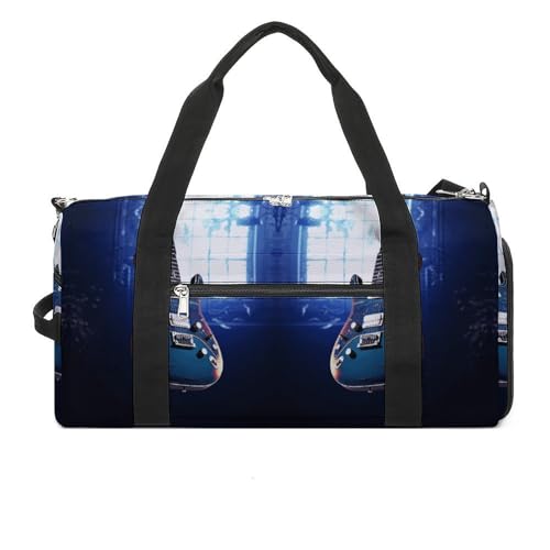 Fitness-Tasche, blauer Gitarren-Druck, Sporttasche, Reise-Fitness-Tasche, Essentials-Turnbeutel mit Schuhfach, Stil, Einheitsgröße, modern, Stil:, Einheitsgröße, Modern von YJWANDO