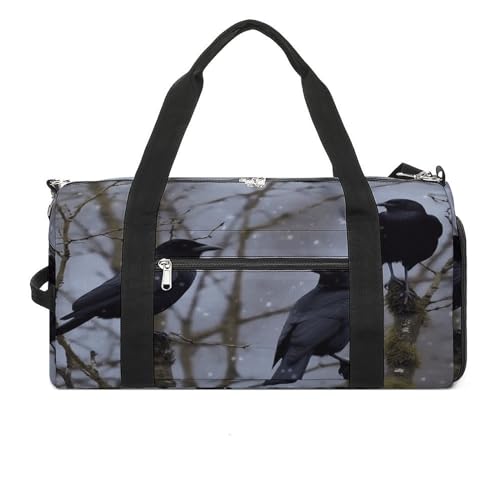 Fitness-Tasche, schwarze Krähenvögel-Aufdruck, Sporttasche, Reise-Fitness-Tasche, Essentials-Turnbeutel mit Schuhfach, Stil, Einheitsgröße, modern, Stil:, Einheitsgröße, Modern von YJWANDO