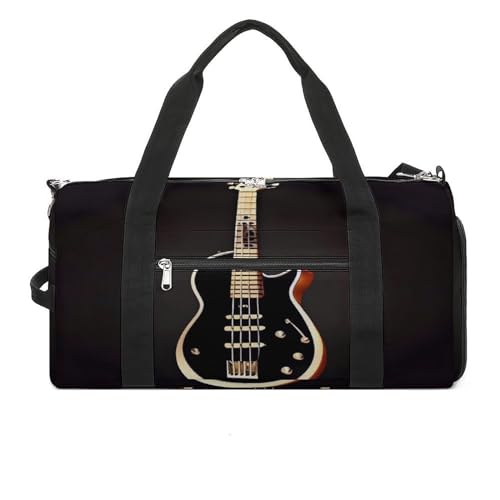 Fitness-Tasche, schwarzer Gitarren-Druck, Sporttasche, Reise-Fitness-Tasche, Essentials-Turnbeutel mit Schuhfach, Stil, Einheitsgröße, modern, Stil:, Einheitsgröße, Modern von YJWANDO
