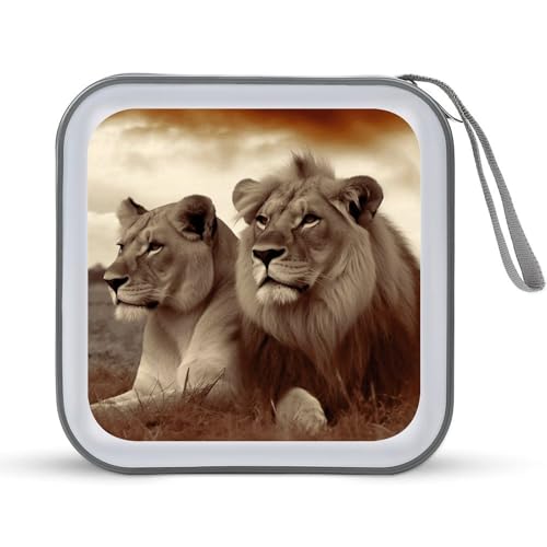 YJWANDO CD-Aufbewahrungsbox, afrikanischer Löwe und Löwin Druck, tragbare CD-Box, DVD-Aufbewahrungsbox, kleine tragbare CD-Box, Geschenk-CD-Box, Heim-CD-Organisation, Stil:, Einheitsgröße, von YJWANDO