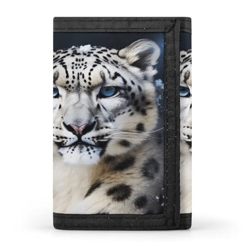 YJWANDO Dreifach gefaltete Brieftasche, blauäugig, Schneeleopard-Druck, Geldbörse mit mehreren Fächern, elegante Geldbörse, praktische Brieftasche, langlebig, moderne Geldbörse, Stil, Einheitsgröße, von YJWANDO