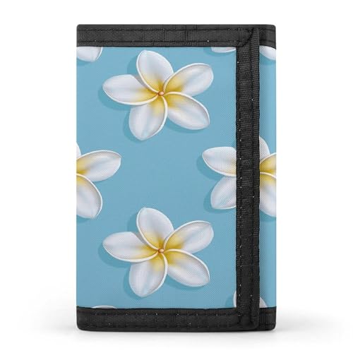 YJWANDO Dreifach gefaltete Brieftasche, weißes Plumeria-Muster, bedruckt, Geldbörse mit mehreren Fächern, elegante Geldbörse, praktische Brieftasche, langlebig, modernes Portemonnaie, Stil, von YJWANDO