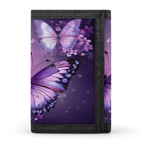 YJWANDO Dreifach gefaltete Geldbörse, schöne lila Schmetterling Kunstdruck Geldbörse mit mehreren Steckplätzen Elegante Brieftasche Praktische Brieftasche Langlebige Brieftasche Moderne Brieftasche von YJWANDO