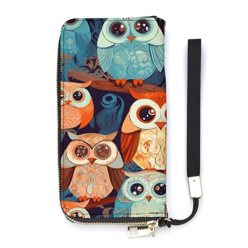YJWANDO Geldbörse aus PU-Leder, Anime-Eulen-Druck, moderne Damengeldbörse, lange Geldbörse für Frauen, Handheld-Clutch, Stil, 20 x 10,5 cm, modern, Stil:, 20x10.5cm, Modern von YJWANDO