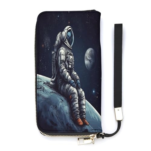 YJWANDO Geldbörse aus PU-Leder, Astronauten-Weltraum-Druck, moderne Damengeldbörse, lange Geldbörse für Frauen, Handheld-Clutch, Stil, 20 x 10,5 cm, modern, Stil:, 20x10.5cm, Modern von YJWANDO