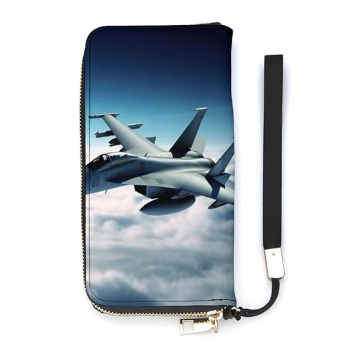 YJWANDO Geldbörse aus PU-Leder, Flugzeug-Jets-Druck, moderne Damengeldbörse, lange Geldbörse für Frauen, Handheld-Clutch, Stil, 20 x 10,5 cm, modern, Stil:, 20x10.5cm, Modern von YJWANDO