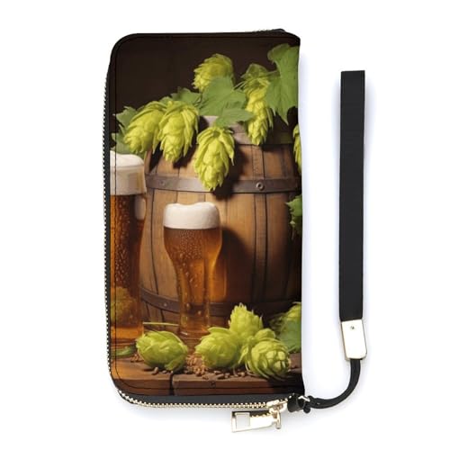 YJWANDO Geldbörse aus PU-Leder, Motiv: Bier- und Hopfenzapfen, moderne Damengeldbörse, lange Geldbörse für Frauen, Handheld-Clutch, Stil, 20 x 10,5 cm, modern, Stil:, 20x10.5cm, Modern von YJWANDO