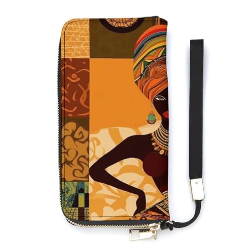 YJWANDO Geldbörse aus PU-Leder, Motiv: afrikanische Frau, moderne Damengeldbörse, lange Geldbörse für Frauen, Handheld-Clutch, Stil, 20 x 10,5 cm, modern, Stil:, 20x10.5cm, Modern von YJWANDO