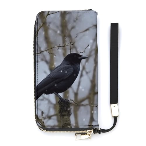 YJWANDO Geldbörse aus PU-Leder, Motiv: schwarze Krähenvögel, moderne Damengeldbörse, lange Geldbörse für Frauen, Handheld-Clutch, Stil, 20 x 10,5 cm, modern, Stil:, 20x10.5cm, Modern von YJWANDO
