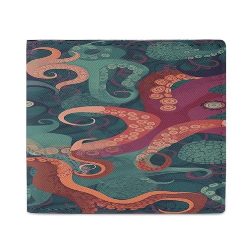 YJWANDO Geldbörse aus PU-Leder, abstrakter Oktopus-Druck, Geldbörse mit mehreren Steckplätzen, elegante Brieftasche, praktische Brieftasche, langlebig, moderner Geldbeutel, Stil, Einheitsgröße, von YJWANDO