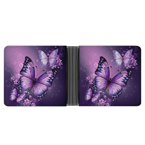 YJWANDO Geldbörse aus PU-Leder, schöne lila Schmetterling Kunstdruck Geldbörse mit mehreren Steckplätzen Elegante Brieftasche Bequeme Brieftasche Langlebige Brieftasche Moderne Brieftasche Stil von YJWANDO