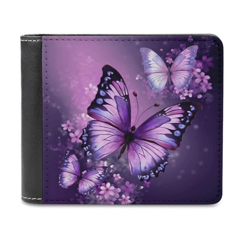 YJWANDO Geldbörse aus PU-Leder, schöne lila Schmetterling Kunstdruck Geldbörse mit mehreren Steckplätzen Elegante Brieftasche Bequeme Brieftasche Langlebige Brieftasche Moderne Brieftasche Stil von YJWANDO