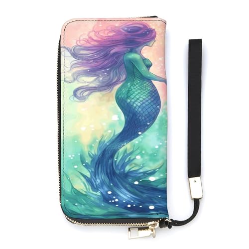 YJWANDO Geldbörse aus PU-Leder, schöner Meerjungfrauenschwanz-Druck, moderne Damengeldbörse, lange Geldbörse für Frauen, Handheld-Clutch, Stil, 20 x 10,5 cm, modern, Stil:, 20x10.5cm, Modern von YJWANDO