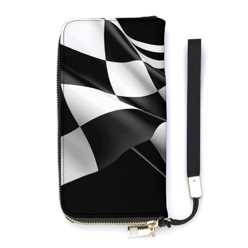 YJWANDO Geldbörse aus PU-Leder, schwarz-weiße Formel, karierte Flaggen, Muster, Druck, moderne Damengeldbörse, lange Geldbörse für Frauen, Handheld-Clutch, Stil, 20 x 10,5 cm, modern, Stil:, YJWANDO Geldbörse aus PU-Leder, schwarz-weiße Formel, karierte Flaggen, Muster, Druck, moderne Damengeldbörse, lange Geldbörse für Frauen, Handheld-Clutch, Stil, 20 x 10,5 cm, modern, Stil:, von YJWANDO