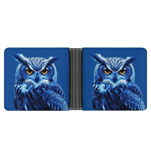 YJWANDO PU Leder Geldbörse, Blau Eule Druck Geldbörse mit mehreren Steckplätzen Elegante Brieftasche Praktische Brieftasche Langlebige Brieftasche Moderne Brieftasche Stil One Size Minimalistisch, von YJWANDO