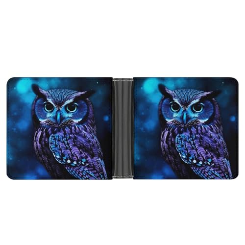 YJWANDO PU Leder Geldbörse, Blau Eule Druck Geldbörse mit mehreren Steckplätzen Elegante Brieftasche Praktische Brieftasche Langlebige Brieftasche Moderne Brieftasche Stil One Size Minimalistisch, von YJWANDO