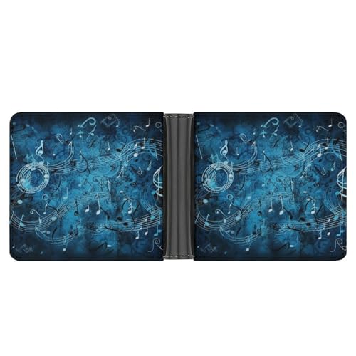 YJWANDO PU Leder Geldbörse, Blau Musiknoten Druck Geldbörse mit mehreren Steckplätzen Elegante Brieftasche Praktische Brieftasche Langlebige Brieftasche Moderne Brieftasche Stil One Size von YJWANDO