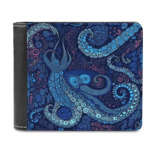 YJWANDO PU Leder Geldbörse, Blau Octopus Print Wallet mit mehreren Steckplätzen Elegante Brieftasche Bequeme Brieftasche Langlebige Brieftasche Moderne Brieftasche Stil One Size Minimalistisch, Stil:, von YJWANDO