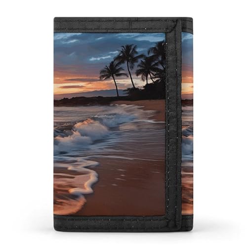 YJWANDO Trifold Wallet, Beach Maui Hawaii Sunset Sea Waves Clouds Print Wallet with Multiple Slots Elegant Wallet Convenient Wallet Durable Wallet Modern Wallet Style One Size Minimalist, Stil:, von YJWANDO