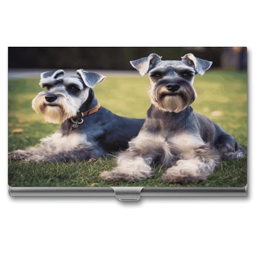 YJWANDO Visitenkartenhalter, Erwachsener Schnauzer Hunde Druck Metall Kartenetui Leichter Kartenhalter Aluminium Kartenetui Tasche Kartenetui, Stil: von YJWANDO