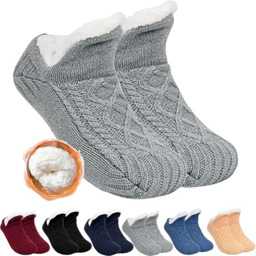 YJWZ Kuschelsocken Damen Flauschige Socken mit ABS Noppen Warme Wintersocken Strick Hüttensocken Stoppersocken Rutschfest Hausschuhe Socken Dicke Bettsocken Gefüttert Weihnachtssocken(35-39EU) von YJWZ