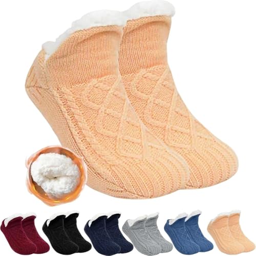 YJWZ Kuschelsocken Damen Stoppersocken Herren Flauschig Gestrickt Wintersocken mit Noppen Rutschfest Hausschuhe Socken Warme Dicke Schlafsocken Gefüttert(40-42EU) von YJWZ