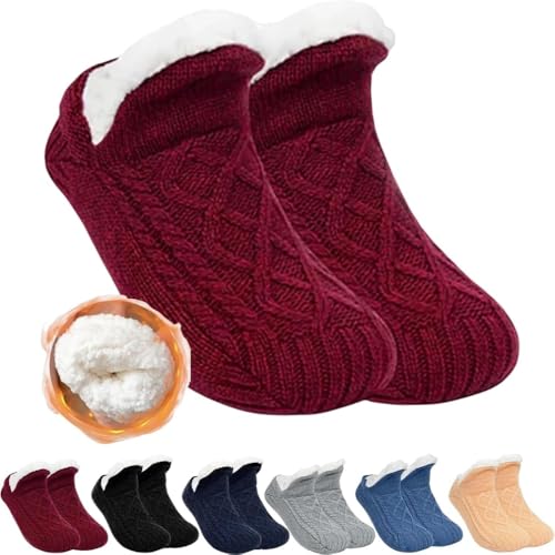 YJWZ Kuschelsocken Damen Flauschige Socken mit ABS Noppen Warme Wintersocken Strick Hüttensocken Stoppersocken Rutschfest Hausschuhe Socken Dicke Bettsocken Gefüttert Weihnachtssocken(40-42EU) von YJWZ