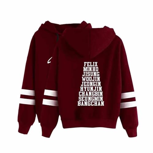 YJYP Leichter Kapuzenpullover Felix Hyunjin Bangchan Changbin Sweatshirt für Damen, Weinrot, S von YJYP