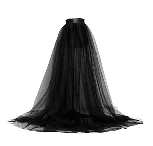 Abnehmbarer Zug Brautkleid Hochzeitskleid Tüllrock für Abendparty Frauen Bodenlang Durchsichtiges Kleid Taillengurt Cape Stil, Schwarz , Einheitsgröße von YJZQ