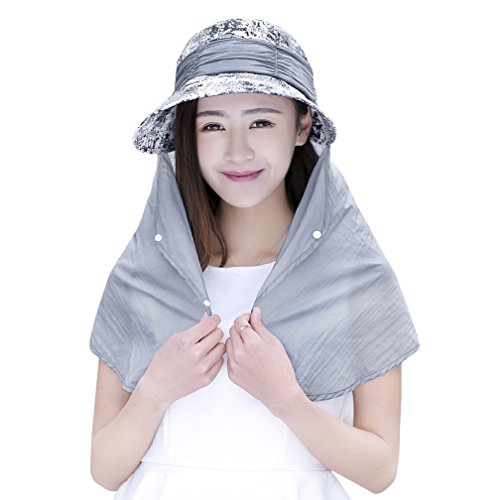 Damen Outdoor Sonnenhut Schirmmütze Faltbarer Sommerhut mit Nackenschutz Sonnenschutz UPF 50+ Schnell Trocken Fischer Kappe Angel Mütze Anti Mücken Biene,Grau von YJZQ