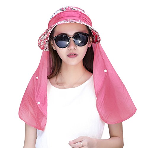 Damen Outdoor Sonnenhut Schirmmütze Faltbarer Sommerhut mit Nackenschutz Sonnenschutz UPF 50+ Schnell Trocken Fischer Kappe Angel Mütze Anti Mücken Biene,Rosa von YJZQ