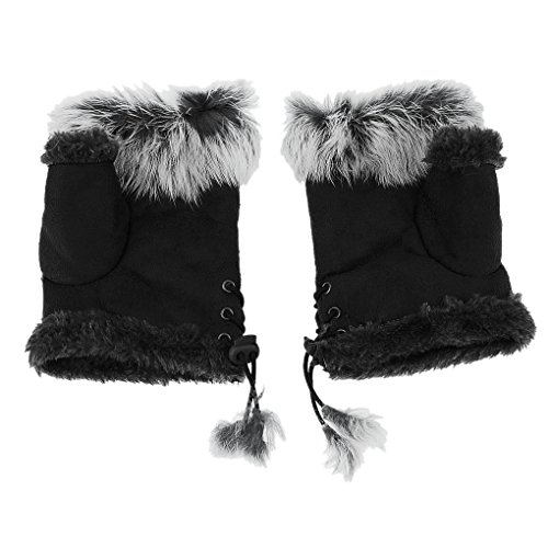 Damen winter Handschuhe Fingerlose Fäustlinge Niedliche Plüsch Damenhandschuhe mit Kunstfell Warm Fingerhandschuhe für Outdoor, Schwarz, Einheitsgröße von YJZQ