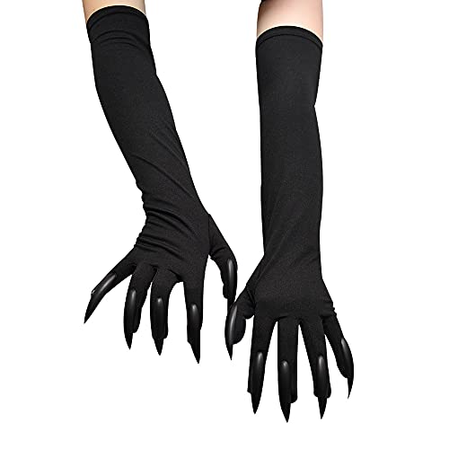 Erwachsene Halloween Krallen Lange Schwarze Tier Monster Pfoten Handschuhe mit gruseligen langen Nägeln Lustig Geist Cosplay Kostüm Handschuhe Verkleidung für Damen Herren von YJZQ