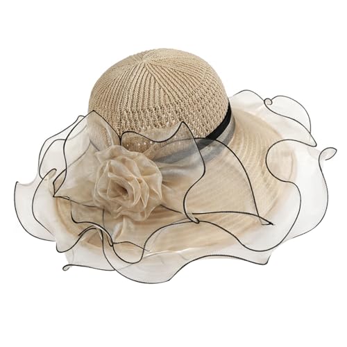 Frauen Mesh Sonnenhut Eleganter Kleiderhut Schöner Fischerhut mit Blumen Modische Strandhüte Leichter Brauthut Weiche Freizeitmütze Atmungsaktiver Eimer Hut für Kirche, Hochzeiten, Reise, Teeparty von YJZQ