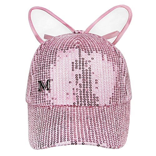 Jungen Mädchen Baseball Cap Fashion Pailletten Mesh Baseballmütze mit Schleife Süß Snapback Trucker Cap für Kinder,Rosa von YJZQ